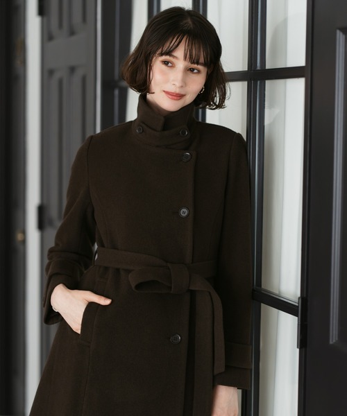 31 Sons de mode（トランテアン　ソン　ドゥ　モード）の「2025秋冬新作 スタンドカラーロングコート（ステンカラーコート・レディース・ブラウン/グレイッシュベージュ/ブラック・S/M）」の9枚目の写真