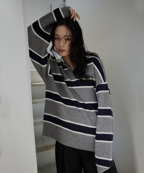 ボーダーラガーポロニット（ニット/セーター）｜hellam（へラム）の
