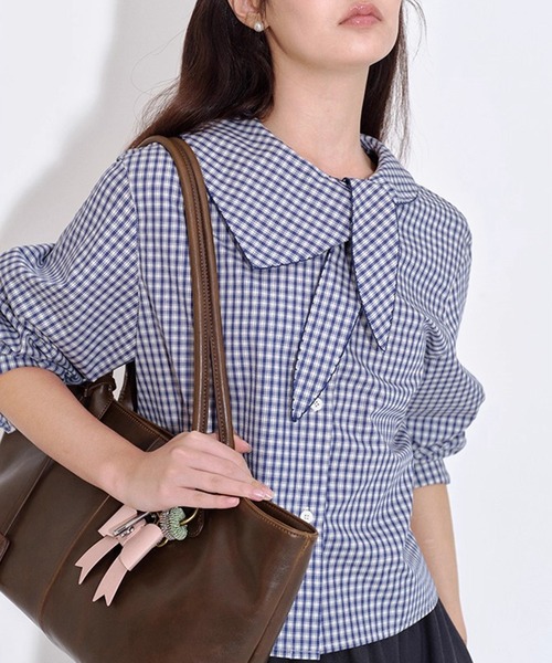 アシンメトリーカラー ショート丈 チェック柄シャツ FQ25S229