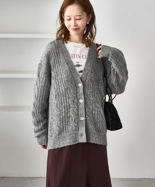 ROPE' PICNIC（ロペピクニック）の「ゆるケーブル編みVネックニットカーディガン（カーディガン/ボレロ・レディース・ブルー系その他4/ラベンダー/グレー/キナリ・FREE）」の15枚目の写真