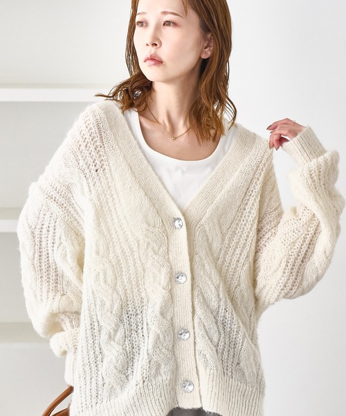 ROPE' PICNIC（ロペピクニック）の「ゆるケーブル編みVネックニットカーディガン（カーディガン/ボレロ・レディース・ブルー系その他4/ラベンダー/グレー/キナリ・FREE）」の13枚目の写真