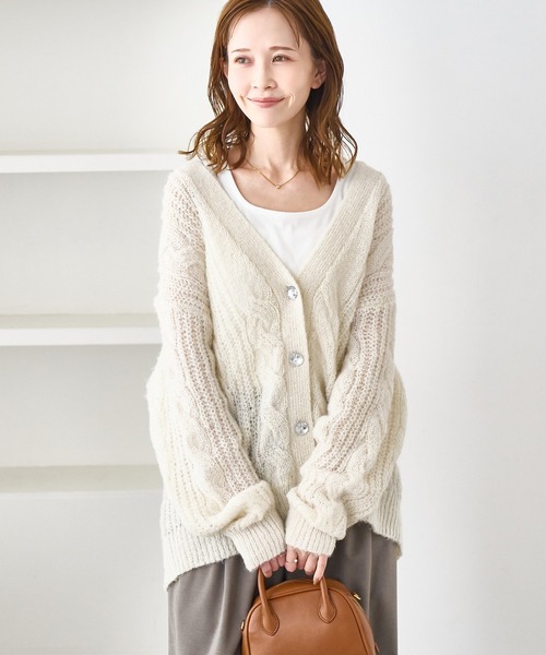 ROPE' PICNIC（ロペピクニック）の「ゆるケーブル編みVネックニットカーディガン（カーディガン/ボレロ・レディース・ブルー系その他4/ラベンダー/グレー/キナリ・FREE）」の7枚目の写真