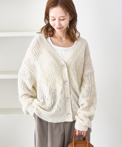 ROPE' PICNIC（ロペピクニック）の「ゆるケーブル編みVネックニットカーディガン（カーディガン/ボレロ・レディース・ブルー系その他4/ラベンダー/グレー/キナリ・FREE）」の9枚目の写真