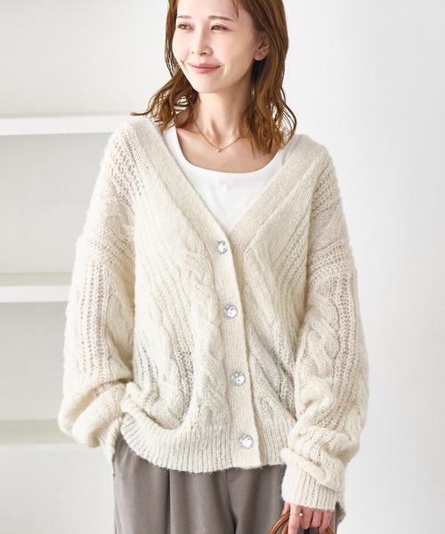 ROPE' PICNIC（ロペピクニック）の「ゆるケーブル編みVネックニットカーディガン（カーディガン/ボレロ・レディース・ブルー系その他4/ラベンダー/グレー/キナリ・FREE）」の19枚目の写真