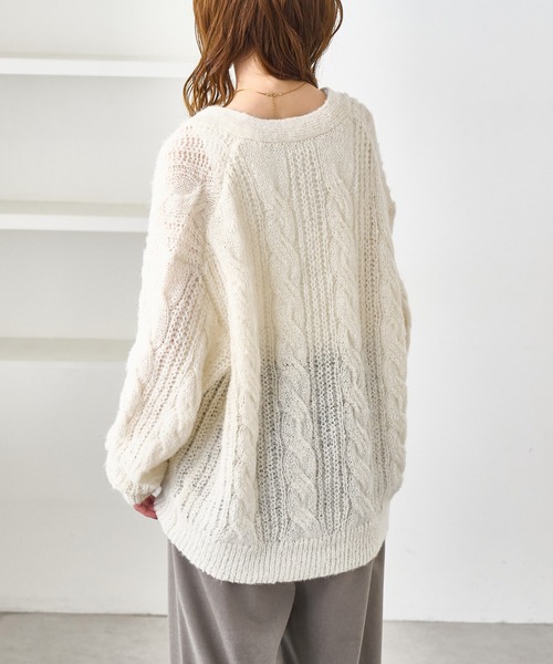 ROPE' PICNIC（ロペピクニック）の「ゆるケーブル編みVネックニットカーディガン（カーディガン/ボレロ・レディース・ブルー系その他4/ラベンダー/グレー/キナリ・FREE）」の11枚目の写真