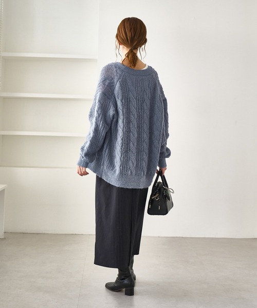 ROPE' PICNIC（ロペピクニック）の「ゆるケーブル編みVネックニットカーディガン（カーディガン/ボレロ・レディース・ブルー系その他4/ラベンダー/グレー/キナリ・FREE）」の20枚目の写真