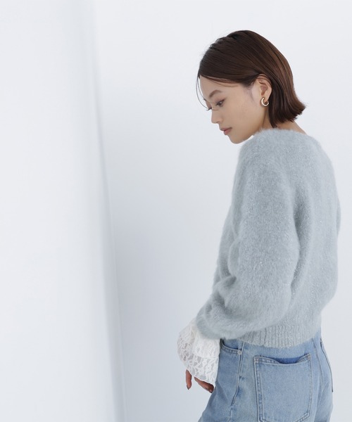 NATURAL BEAUTY BASIC(ナチュラルビューティーベーシック)の「◇【白宮みずほさんコラボカラー:ピンク】デザインボタンラメシャギーカーディガン(カーディガン/ボレロ・レディース・ライトグリーン/オフホワイト/グレイッシュベージュ/ピンク・FREE)」の8枚目の写真