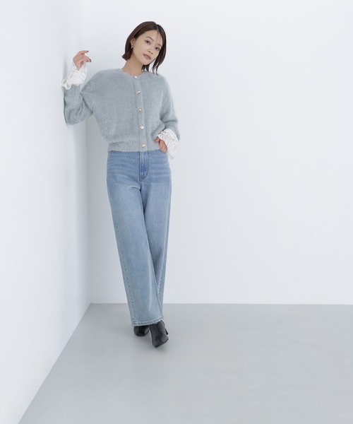 NATURAL BEAUTY BASIC(ナチュラルビューティーベーシック)の「◇【白宮みずほさんコラボカラー:ピンク】デザインボタンラメシャギーカーディガン(カーディガン/ボレロ・レディース・ライトグリーン/オフホワイト/グレイッシュベージュ/ピンク・FREE)」の9枚目の写真