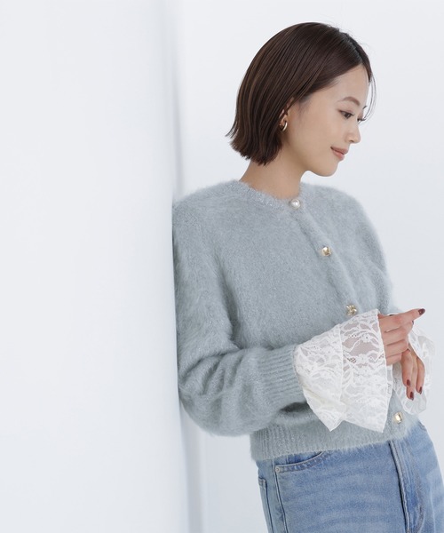 NATURAL BEAUTY BASIC(ナチュラルビューティーベーシック)の「◇【白宮みずほさんコラボカラー:ピンク】デザインボタンラメシャギーカーディガン(カーディガン/ボレロ・レディース・ライトグリーン/オフホワイト/グレイッシュベージュ/ピンク・FREE)」の10枚目の写真