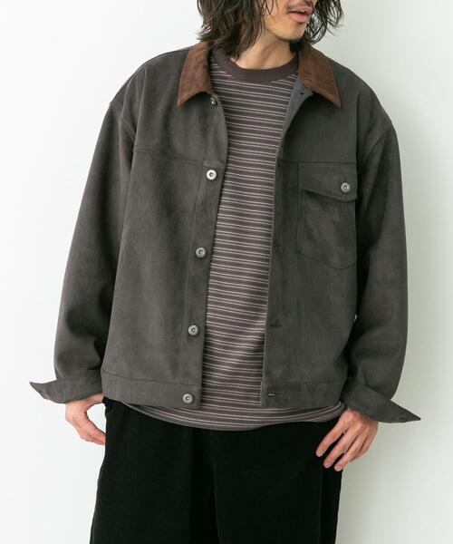 セール】襟切替スウェードタッチシャツジャケット（ブルゾン）｜URBAN
