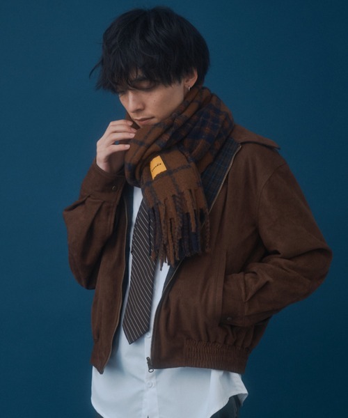 Zooodle(ズードル)の「Checkered Scarf - チェックスカーフマフラー -(マフラー・メンズ・ブラウン/ブルー・FREE)」の12枚目の写真