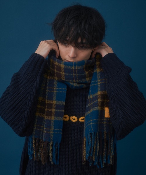 Zooodle(ズードル)の「Checkered Scarf - チェックスカーフマフラー -(マフラー・メンズ・ブラウン/ブルー・FREE)」の19枚目の写真