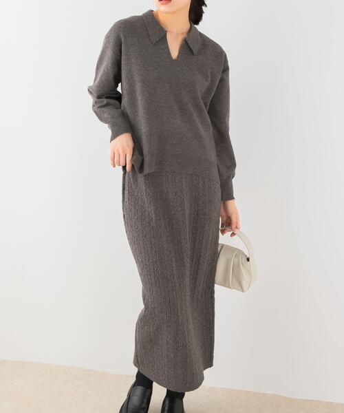 F by ROSSO(エフバイロッソ)の「F by ROSSO ウォッシャブル抗ピルニット+スカート(ニット/セーター・レディース・チャコールグレー/モカ・FREE)」の1枚目の写真