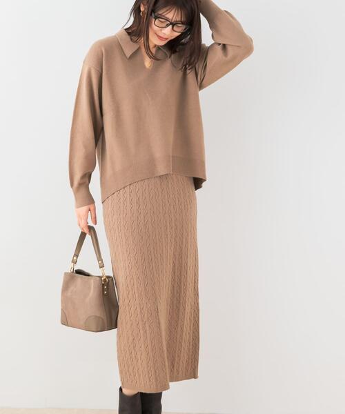 F by ROSSO(エフバイロッソ)の「F by ROSSO ウォッシャブル抗ピルニット+スカート(ニット/セーター・レディース・チャコールグレー/モカ・FREE)」の3枚目の写真