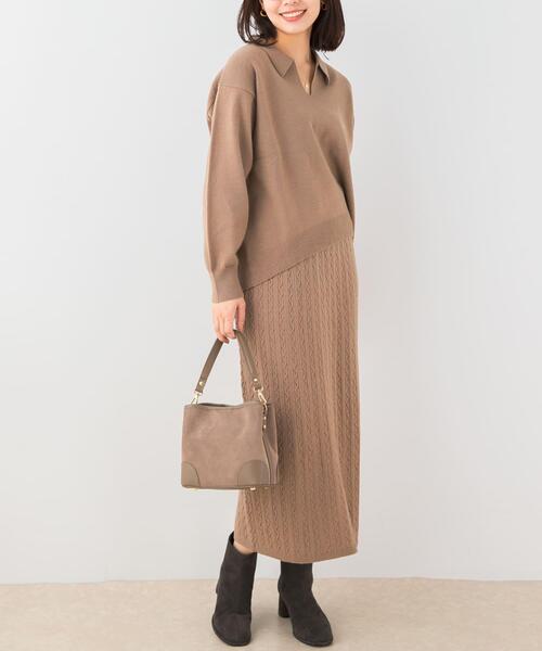 F by ROSSO(エフバイロッソ)の「F by ROSSO ウォッシャブル抗ピルニット+スカート(ニット/セーター・レディース・チャコールグレー/モカ・FREE)」の4枚目の写真