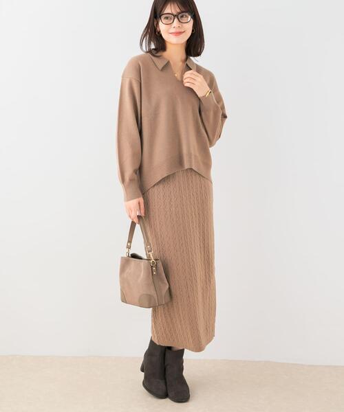 F by ROSSO(エフバイロッソ)の「F by ROSSO ウォッシャブル抗ピルニット+スカート(ニット/セーター・レディース・チャコールグレー/モカ・FREE)」の6枚目の写真