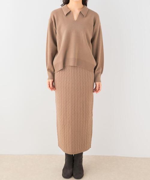 F by ROSSO(エフバイロッソ)の「F by ROSSO ウォッシャブル抗ピルニット+スカート(ニット/セーター・レディース・チャコールグレー/モカ・FREE)」の8枚目の写真