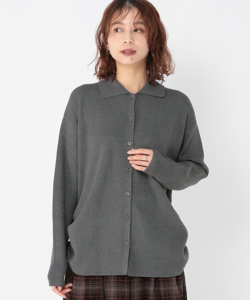 セール】12ゲージ襟付きサイドドロストニットカーディガン