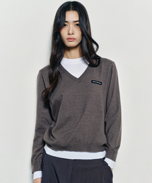LAYERED ROUND V NECK KNIT_CHARCOAL