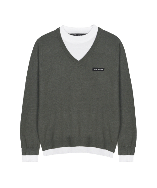 NICK&NICOLE（ニックアンドニコール）の「LAYERED ROUND V NECK KNIT_CHARCOAL（ニット/セーター・レディース・その他・FREE）」の4枚目の写真
