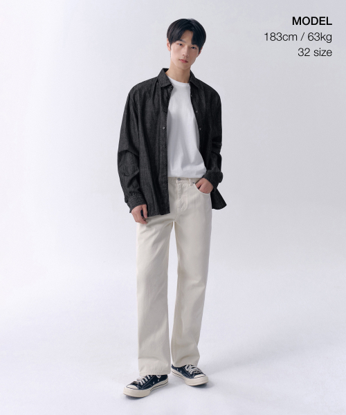 MUSINSA STANDARD(ムシンサスタンダード)の「ストレートデニムパンツ【クリーム】(デニムパンツ・メンズ・その他・29/30/31/33/26/27/28/40/38/42/36/34/32)」の2枚目の写真