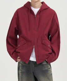 TOFFEE（トフィー）の「ウォッシュドソフトコットンフードジャケット (バーガンディ)（デニムジャケット）」