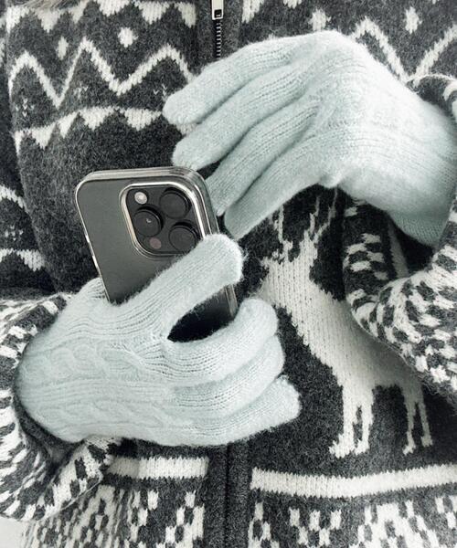 WEGO(ウィゴー)の「WEGO/ケーブル編みニットグローブ(手袋・レディース・サックスブルー/ライトピンク/ブラック/オフホワイト/グレー/レッド・FREE)」の9枚目の写真