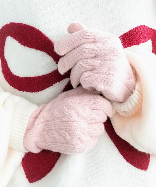 WEGO(ウィゴー)の「WEGO/ケーブル編みニットグローブ(手袋・レディース・サックスブルー/ライトピンク/ブラック/オフホワイト/グレー/レッド・FREE)」の13枚目の写真