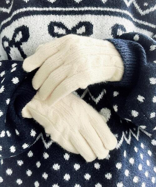WEGO(ウィゴー)の「WEGO/ケーブル編みニットグローブ(手袋・レディース・サックスブルー/ライトピンク/ブラック/オフホワイト/グレー/レッド・FREE)」の14枚目の写真
