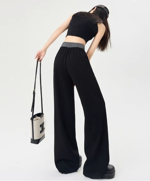 HANDO(ハンド)の「配色ウエスト美脚ワイドリラックスパンツ(スウェットパンツ・レディース・ネイビー/ブラック・S/M/L/XL/XXL)」の12枚目の写真