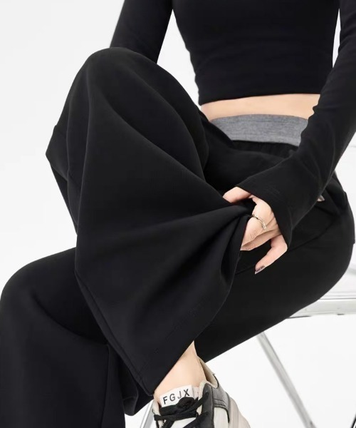 HANDO(ハンド)の「配色ウエスト美脚ワイドリラックスパンツ(スウェットパンツ・レディース・ネイビー/ブラック・S/M/L/XL/XXL)」の14枚目の写真