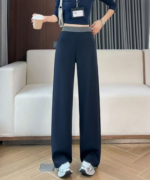 HANDO(ハンド)の「配色ウエスト美脚ワイドリラックスパンツ(スウェットパンツ・レディース・ネイビー/ブラック・S/M/L/XL/XXL)」の15枚目の写真