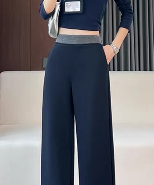 HANDO(ハンド)の「配色ウエスト美脚ワイドリラックスパンツ(スウェットパンツ・レディース・ネイビー/ブラック・S/M/L/XL/XXL)」の21枚目の写真