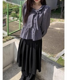 LADY LIKE（レディライク）の「【秋冬新作】リボンデザインフリル切替えチェック柄パフスリーブブラウス（シャツ/ブラウス）」