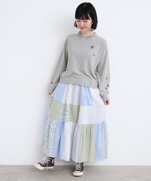 l'atelier du savon（アトリエドサボン）の「little garden パッチワークスカート（スカート・レディース・サックスブルー/ブラック・FREE）」の9枚目の写真