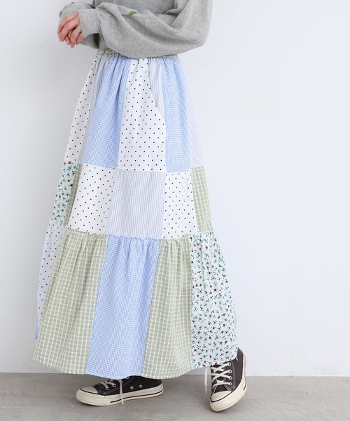l'atelier du savon（アトリエドサボン）の「little garden パッチワークスカート（スカート・レディース・サックスブルー/ブラック・FREE）」の4枚目の写真
