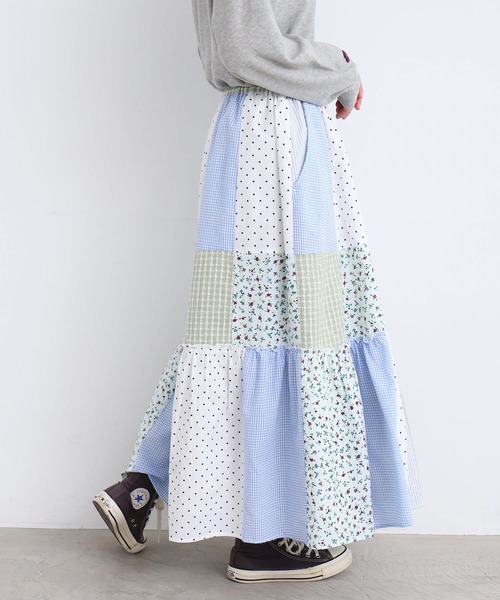 l'atelier du savon（アトリエドサボン）の「little garden パッチワークスカート（スカート・レディース・サックスブルー/ブラック・FREE）」の6枚目の写真