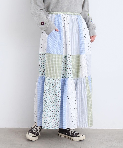 l'atelier du savon（アトリエドサボン）の「little garden パッチワークスカート（スカート・レディース・サックスブルー/ブラック・FREE）」の3枚目の写真