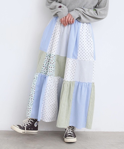 l'atelier du savon（アトリエドサボン）の「little garden パッチワークスカート（スカート・レディース・サックスブルー/ブラック・FREE）」の7枚目の写真