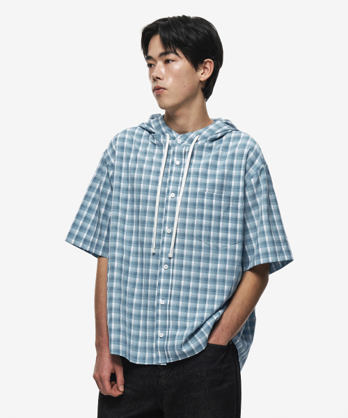 SECONDMONO（セカンドモノローグ）の「フードチェックハーフシャツ[BLUE]_SESH999BLUE（シャツ/ブラウス・レディース・その他・SMALL/MEDIUM/LARGE）」の3枚目の写真