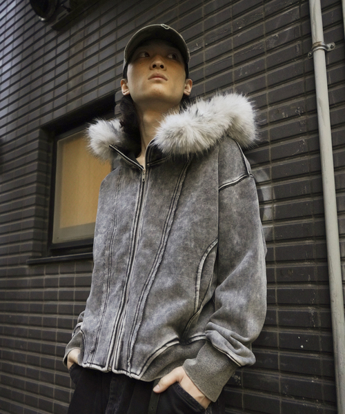 JOINT WORKS（ジョイントワークス）の「ウォッシュ加工 ファー ジップパーカー / Washed Faux Fur Zip Hoodie（ブルゾン・レディース・ブラック/ライトグレー・FREE）」の13枚目の写真