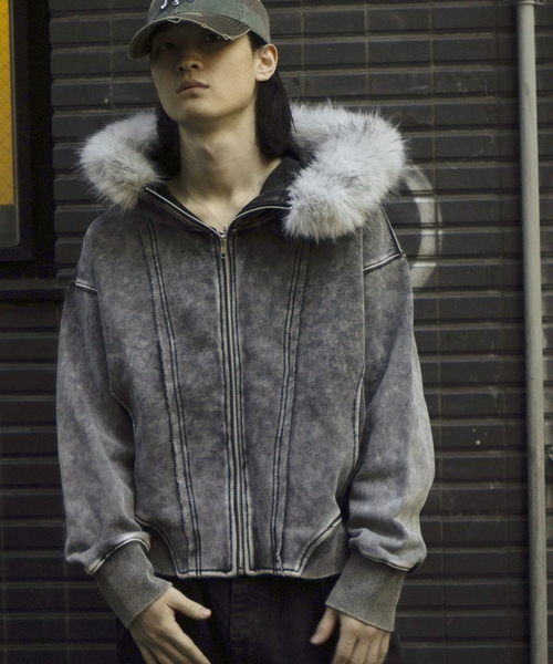JOINT WORKS（ジョイントワークス）の「ウォッシュ加工 ファー ジップパーカー / Washed Faux Fur Zip Hoodie（ブルゾン・レディース・ブラック/ライトグレー・FREE）」の14枚目の写真