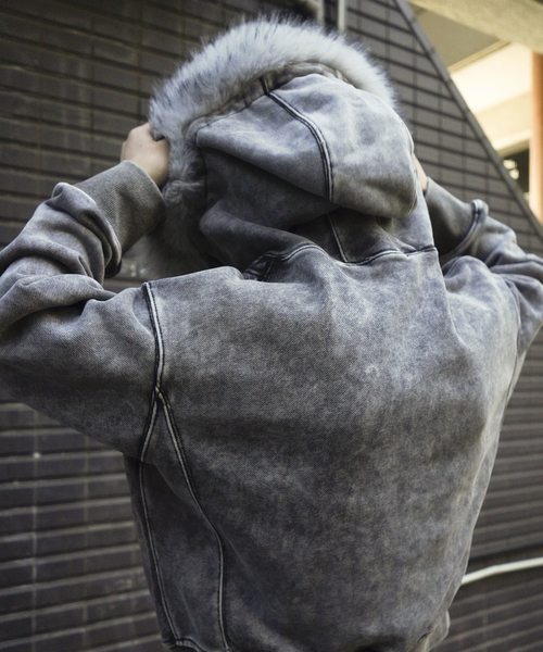 JOINT WORKS（ジョイントワークス）の「ウォッシュ加工 ファー ジップパーカー / Washed Faux Fur Zip Hoodie（ブルゾン・レディース・ブラック/ライトグレー・FREE）」の18枚目の写真