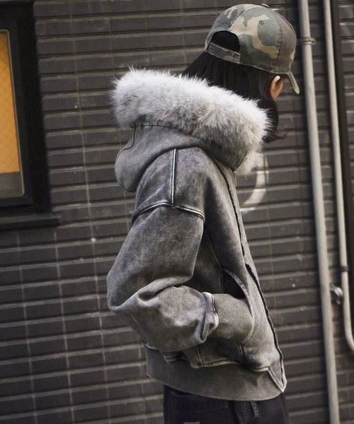 JOINT WORKS（ジョイントワークス）の「ウォッシュ加工 ファー ジップパーカー / Washed Faux Fur Zip Hoodie（ブルゾン・レディース・ブラック/ライトグレー・FREE）」の20枚目の写真