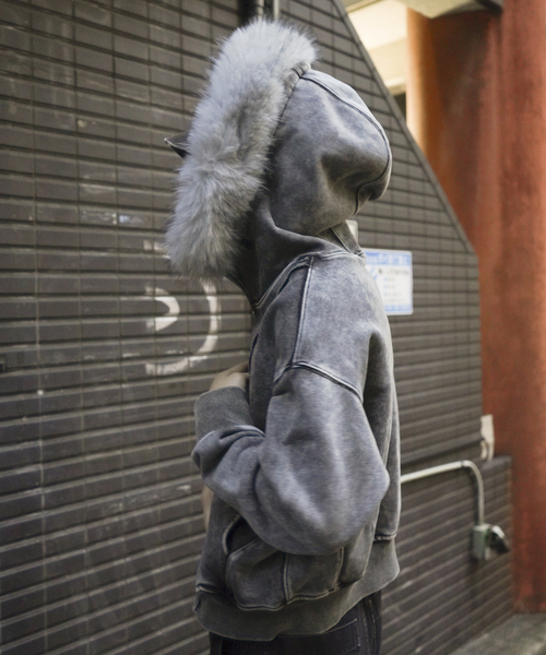 JOINT WORKS（ジョイントワークス）の「ウォッシュ加工 ファー ジップパーカー / Washed Faux Fur Zip Hoodie（ブルゾン・レディース・ブラック/ライトグレー・FREE）」の22枚目の写真