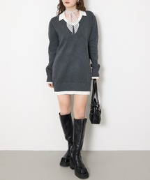 SLY（スライ）の「【2026SS新作】LAYERED V/N HG OP レイヤード Vネック ハイゲージ ワンピース 冬服 春服（ワンピース）」