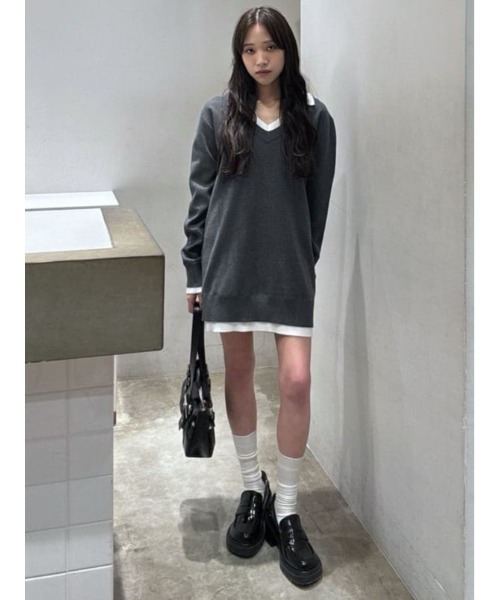 SLY(スライ)の「【2026SS新作】LAYERED V/N HG OP レイヤード Vネック ハイゲージ ワンピース 冬服 春服(ワンピース・レディース・ブラック/ベージュ/杢グレー・FREE)」の8枚目の写真