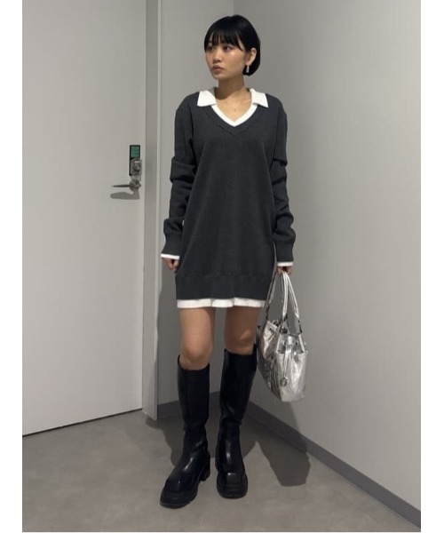 SLY(スライ)の「【2026SS新作】LAYERED V/N HG OP レイヤード Vネック ハイゲージ ワンピース 冬服 春服(ワンピース・レディース・ブラック/ベージュ/杢グレー・FREE)」の9枚目の写真