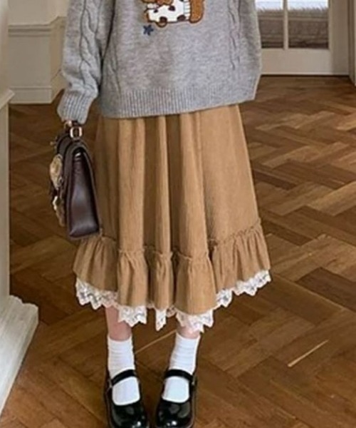 gossip！ロサンゼルス（ゴシップロサンゼルス）の「【Y2Kガーリー】レトロ無地 ミディ丈スカート（スカート・レディース・グレー/ブラウン・FREE）」の6枚目の写真
