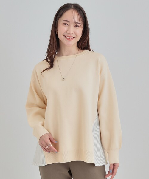 SHOO・LA・RUE(シューラルー)の「【洗濯機可/S-LL/体型カバー】横姿もきれい見え スポンディッシュ Aライントップス(ニット/セーター・レディース・ネイビー/グリーン系/アイボリー/サックスブルー・01/02/03/04)」の9枚目の写真